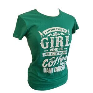 Small Anvil Women's Fitted Green Tshirt Novelty Coffee and Cane Corso